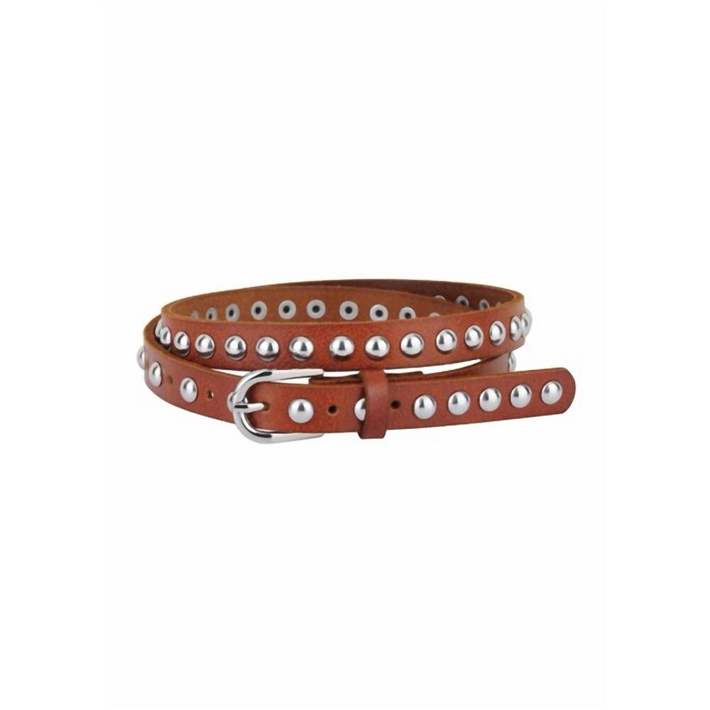 NEW MOST WANTED women's skinny studded leather belt in tan